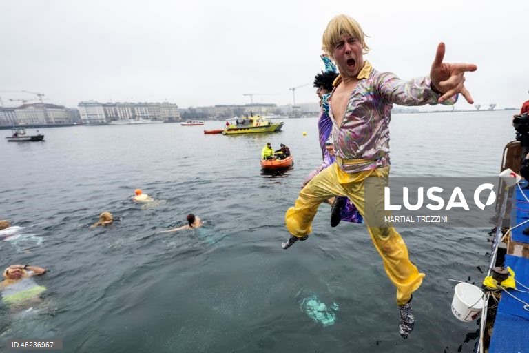 Suiça: Tradicional banho de Natal no Lago Genebra