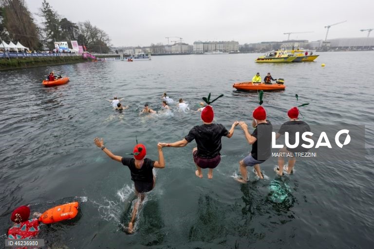 Suiça: Tradicional banho de Natal no Lago Genebra