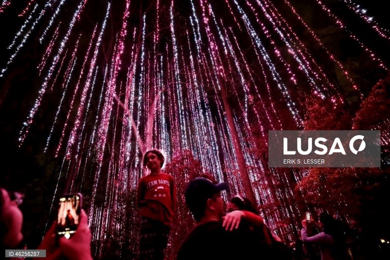 A instalação luminosa «Ice Goddess» é exibida na exposição «Garden Lights, Holiday Nights» do Jardim Botânico de Atlanta, em Atlanta, Geórgia, EUA.