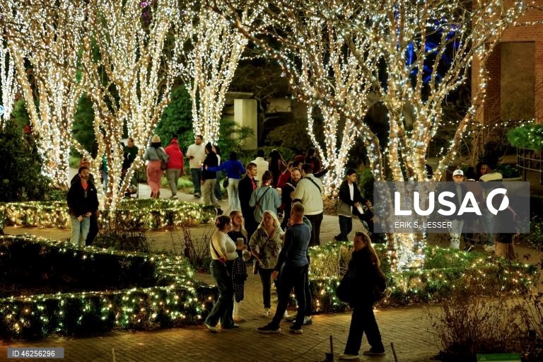 A instalação luminosa «Ice Goddess» é exibida na exposição «Garden Lights, Holiday Nights» do Jardim Botânico de Atlanta, em Atlanta, Geórgia, EUA.