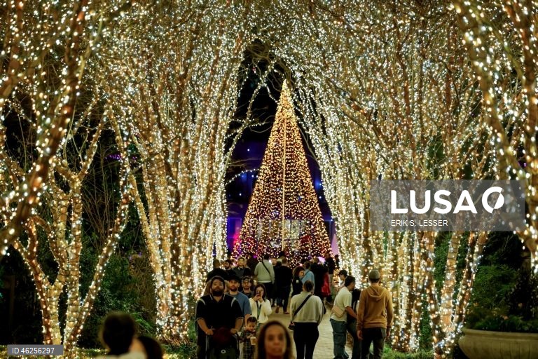 A instalação luminosa «Ice Goddess» é exibida na exposição «Garden Lights, Holiday Nights» do Jardim Botânico de Atlanta, em Atlanta, Geórgia, EUA.