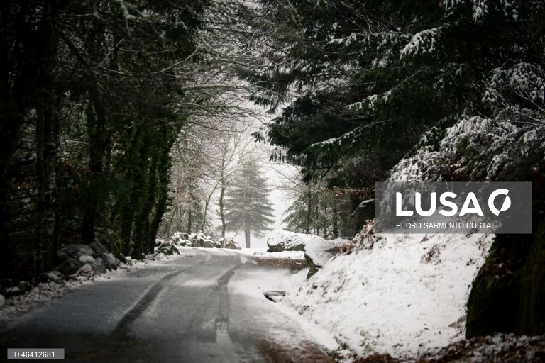 A aldeia do Castelo acordou pintada de branco devido à passagem da depressão Ingrid, no concelho de Vila Pouca de Aguiar, distrito de Vila Real, 23 de janeiro de 2026. O agravamento das condições meteorológicas causado pela passagem da tempestade Ingrid pelo território continental de Portugal levou ao encerramento de dezenas de escolas na sexta-feira, especialmente na região norte. PEDRO SARMENTO COSTA/LUSA