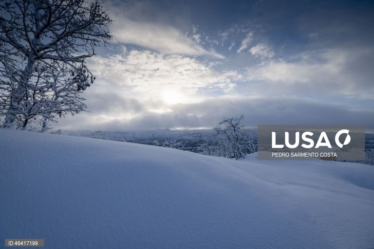 A aldeia do Castelo acordou pintada de branco devido à passagem da depressão Ingrid, no concelho de Vila Pouca de Aguiar, distrito de Vila Real, 24 de janeiro de 2026.  PEDRO SARMENTO COSTA/LUSA