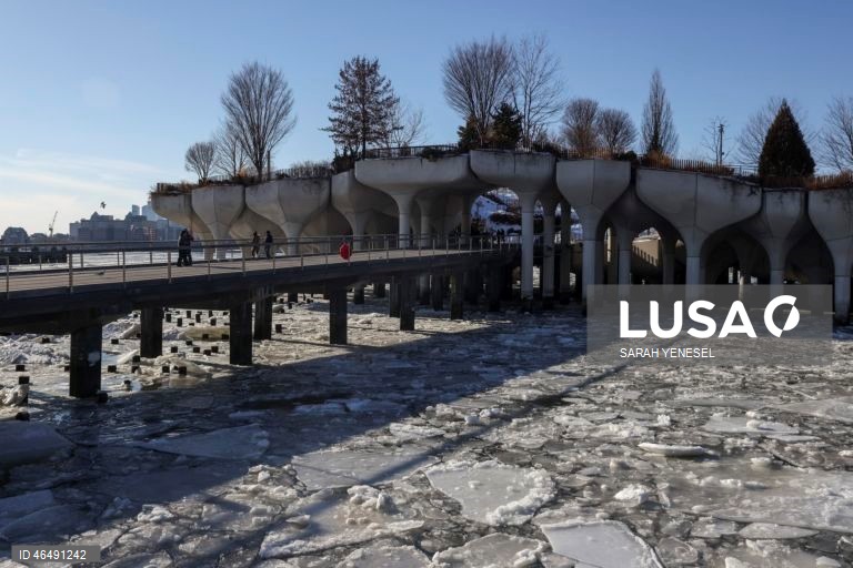 EUA: Gelo acumula-se no rio Hudson durante uma onda de frio em Nova Iorque