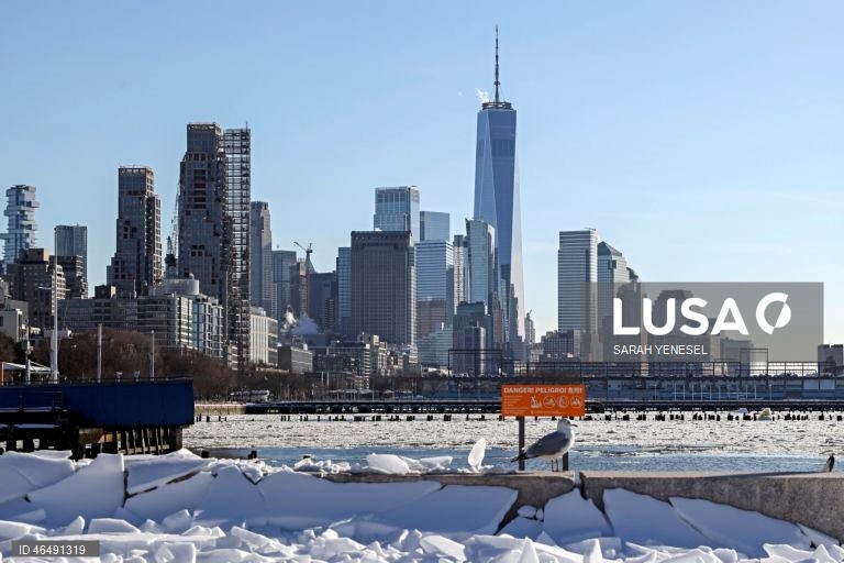 EUA: Gelo acumula-se no rio Hudson durante uma onda de frio em Nova Iorque