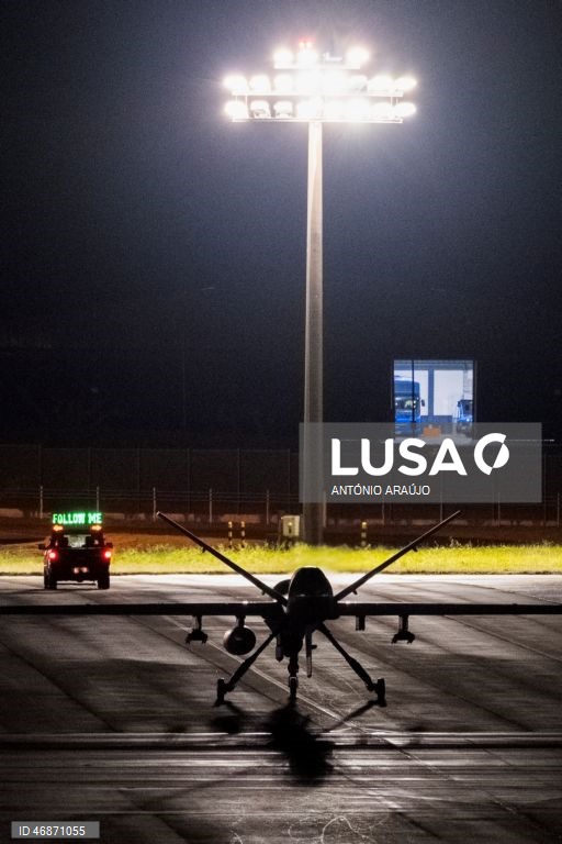 Drone norte-americano MQ-9 Reaper, aeronave militar não tripulada conhecida como "drone assassino" na Base Aérea das Lajes, Praia da Vitória, Terceira, Açores, Portugal. 3 de abril de 2026, ANTÓNIO ARAÚJO/ LUSA