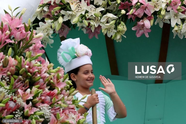 Cortejo alegórico da Festa da Flor, este ano decorrendo sob o tema "50 anos de Autonomia da região Autónoma da Madeira" esta tarde onde 7 grupos desfilaram na baixa funchalense, no Funchal, 3 de maio de 2026. HOMEM DE GOUVEIA/LUSA