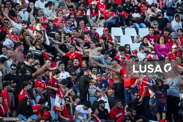 Adeptos do Benfica durante o jogo da final da Taça de Portugal feminina de futebol contra o FC Porto, disputado no Estádio do Jamor, em Oeiras, 17 de maio de 2026. JOSÉ SENA GOULÃO/LUSA