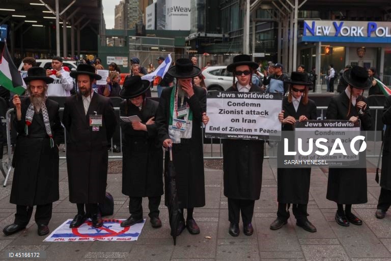 EUA: Judeus ultra-ortodoxos protestam em Nova Iorque contra o ataque de Israel ao Irão