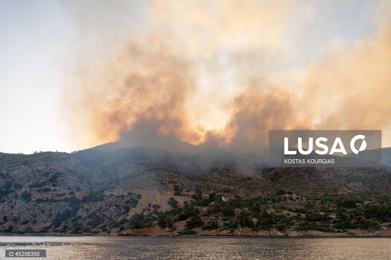 Grécia: Incêndio florestal continua a arder na ilha de Chios