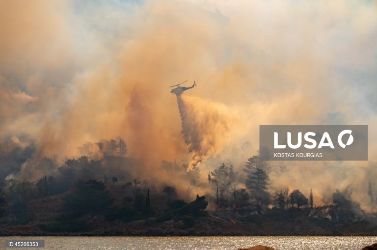 Grécia: Incêndio florestal continua a arder na ilha de Chios