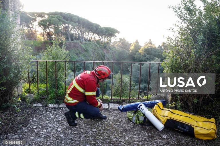 Um bombeiro voluntário de Campo de Ourique durante o exercício nacional "Fénix", no âmbito do Apoio Militar de Emergência, no Parque Florestal de Monsanto, em Lisboa, 18 de novembro de 2025. O exercício decorreu na região de Lisboa, envolvendo mais de 300 operacionais e mais de 100 viaturas, com o objetivo de testar e validar a resposta coordenada do Sistema de Apoio Militar de Emergência do Exército às solicitações de apoio da Autoridade Nacional de Emergência e Proteção Civil (ANEPC), em...
