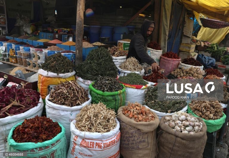 Índia: Mercado de rua em Srinagar na Caxemira indiana