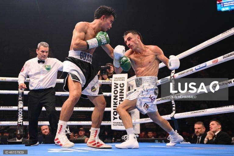 Jason Moloney, da Austrália venceu contra Herlan Gomez, das Filipinas, durante a luta pelo título WBC Australasian Bantamweight 2025 no Gold Coast Convention Centre, em Broadbeach, Austrália.