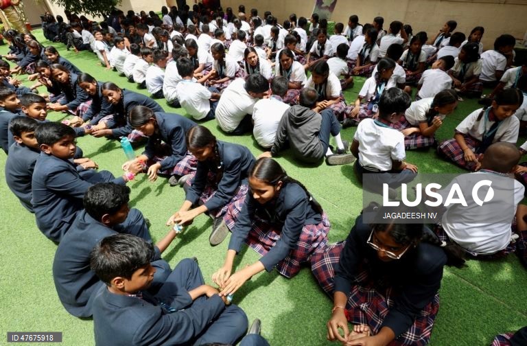 Índia: Festival Raksha ritual em que as raparigas colocam uma pulseira nos seus irmãos em troca de proteção