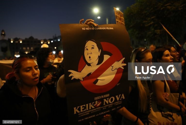 Protesters march in Lima to demonstrate against candidate Keiko Fujimori